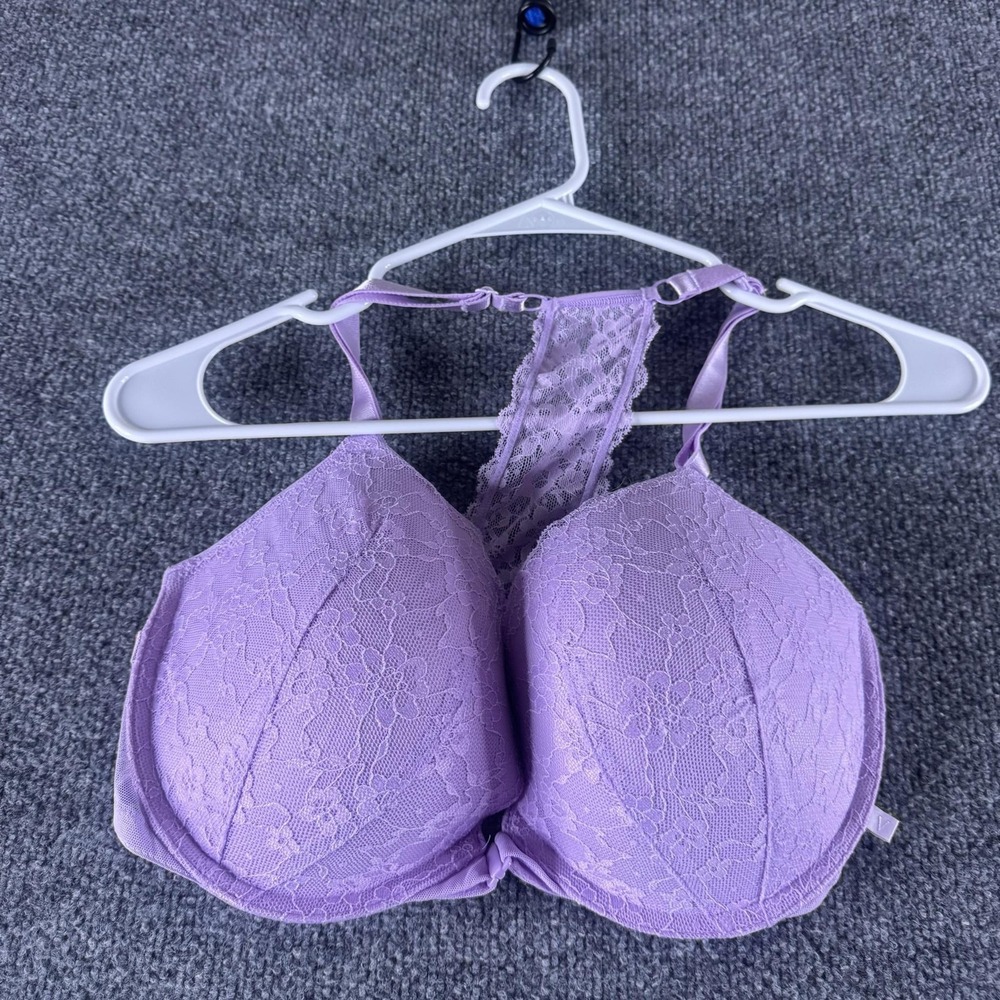 Victoria's Secret Push Up Bra Womens 34DDD Purple Lace Racerback Front Closure